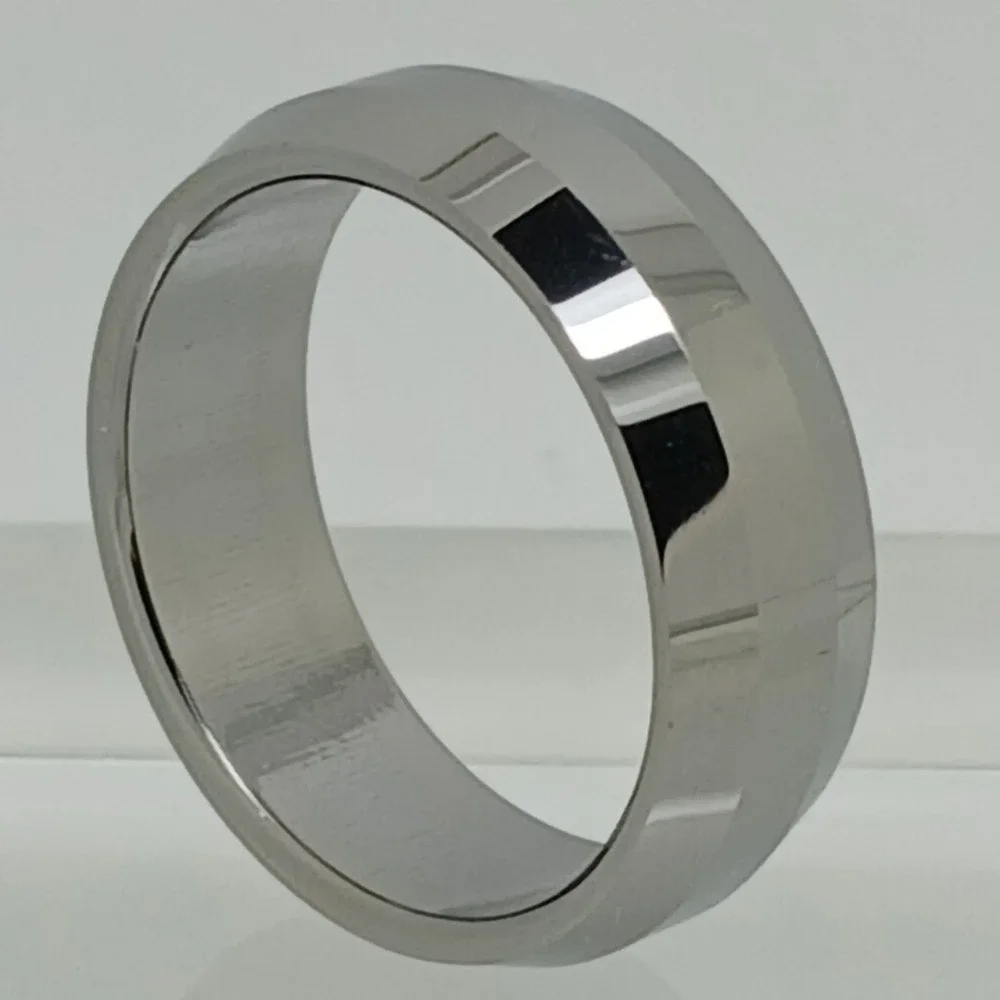 Vintage Tungsten Carbide 8mm Beveled Edge Ring Mens Size 11.5 Silver Tone Y2K‎